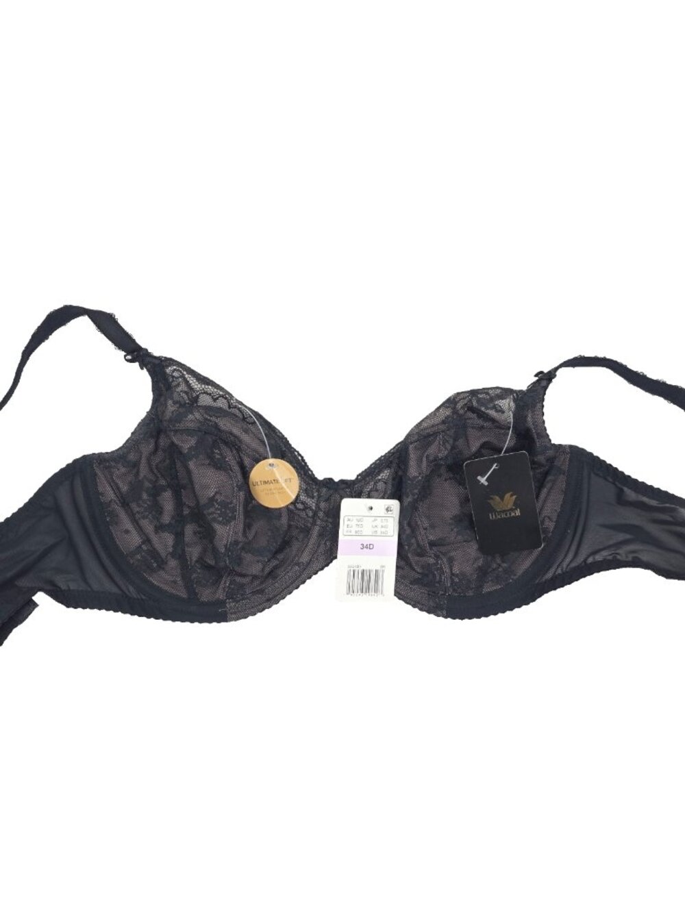 Wacoal Lifted in Luxury Full Figure Lace Unlined Underwire Bra Black 34D 855433